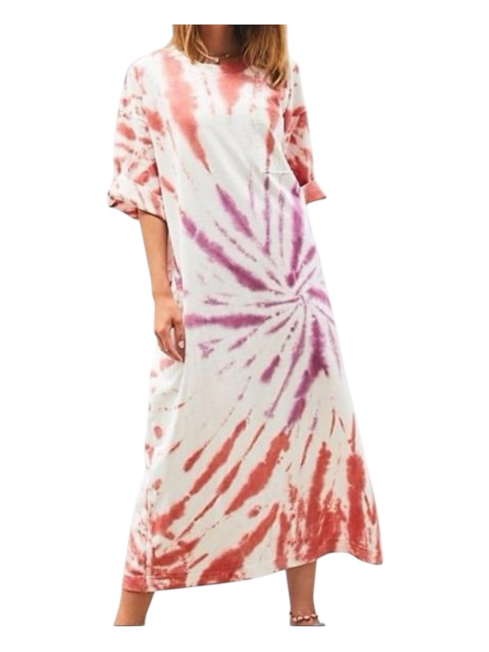 Free People Beach Camilla Tie-Dye Short Sleeve Shirt Dress in Red and Purple - Picture 1 of 11
